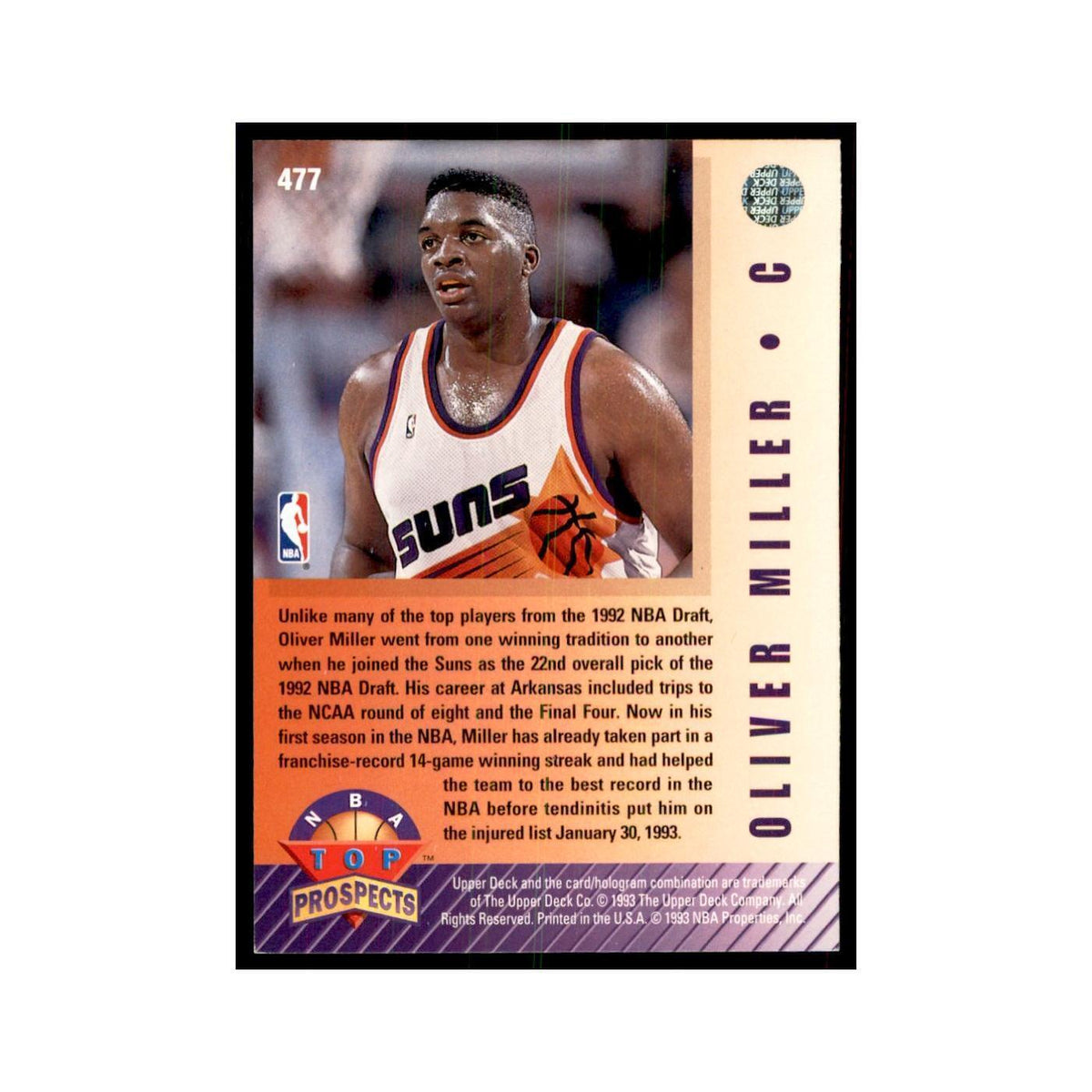 1992 Upper Deck Oliver Miller Basketball Cards #477