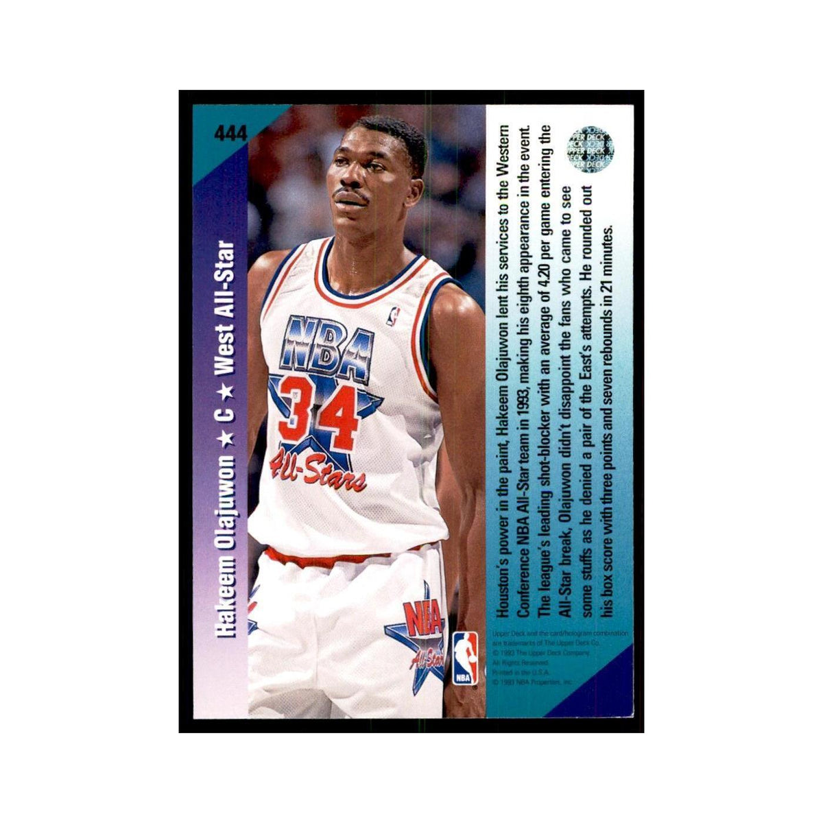 1992 Upper Deck Hakeem Olajuwon Basketball Cards #444