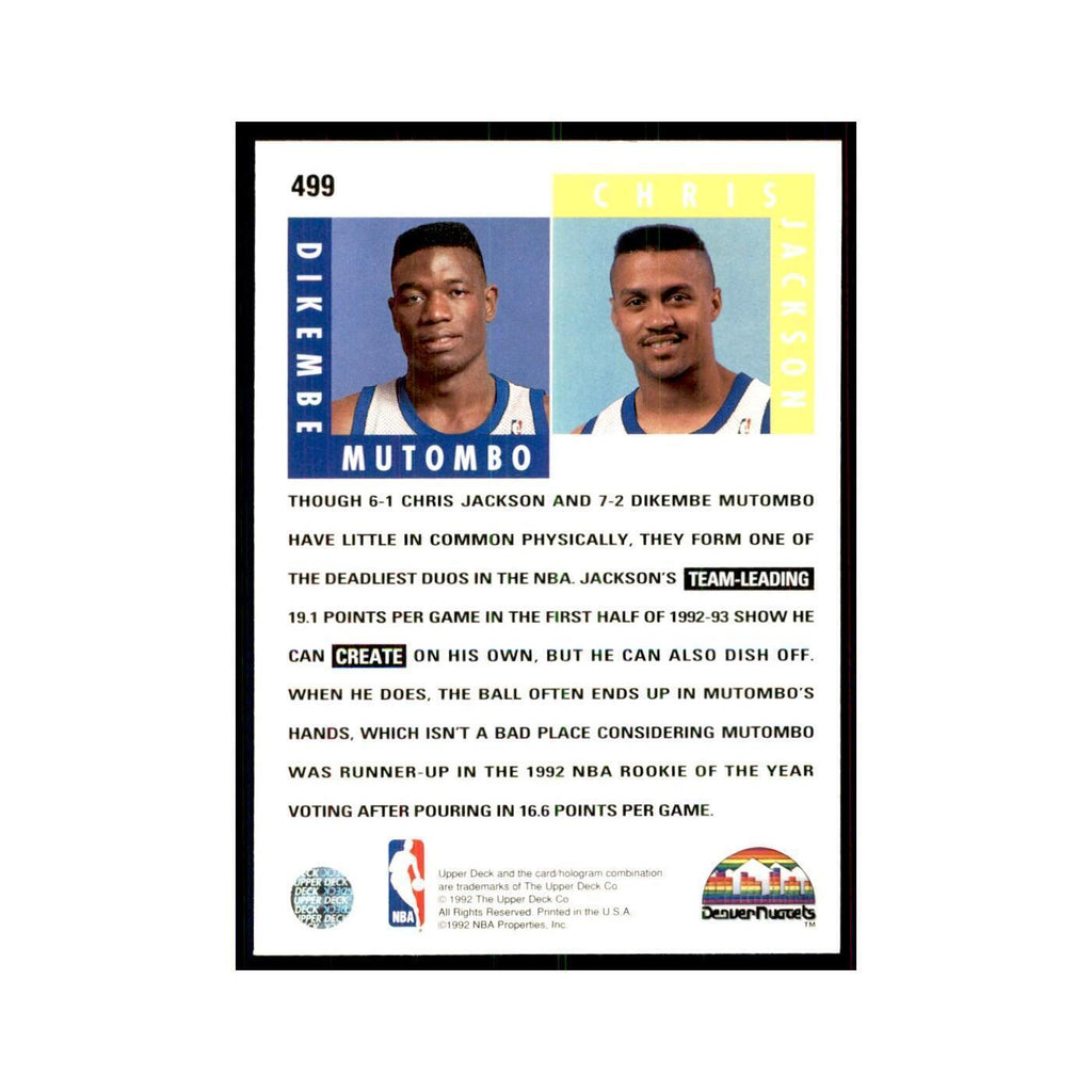 1992 Upper Deck Dikembe Mutombo/Chris Jackson Basketball Cards #499