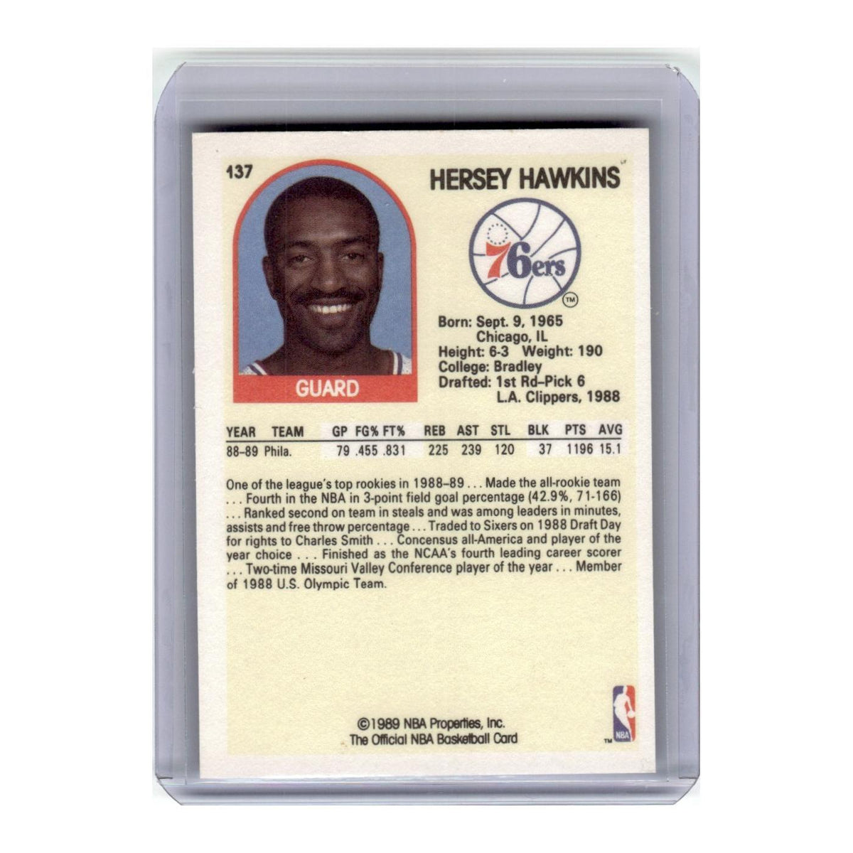 1989 Hoops Hersey Hawkins RC 76ers #137