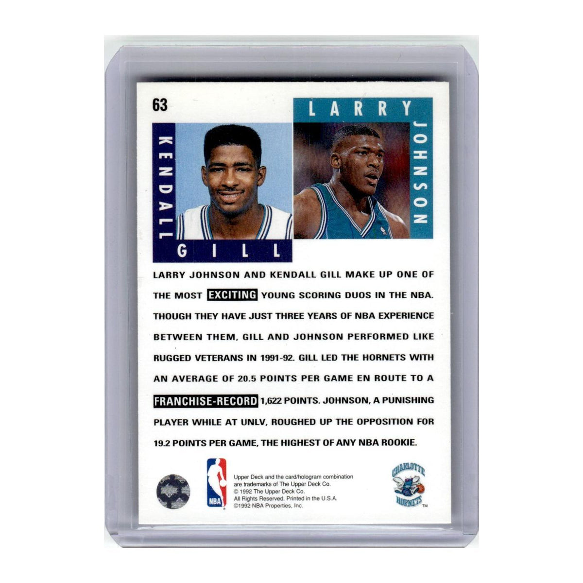 1992 Upper Deck Kendall Gill/Larry Johnson Hornets #63