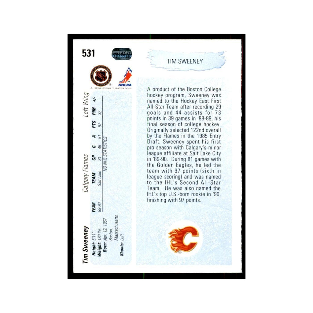 1990 Upper Deck Tim Sweeney Hockey Cards #531