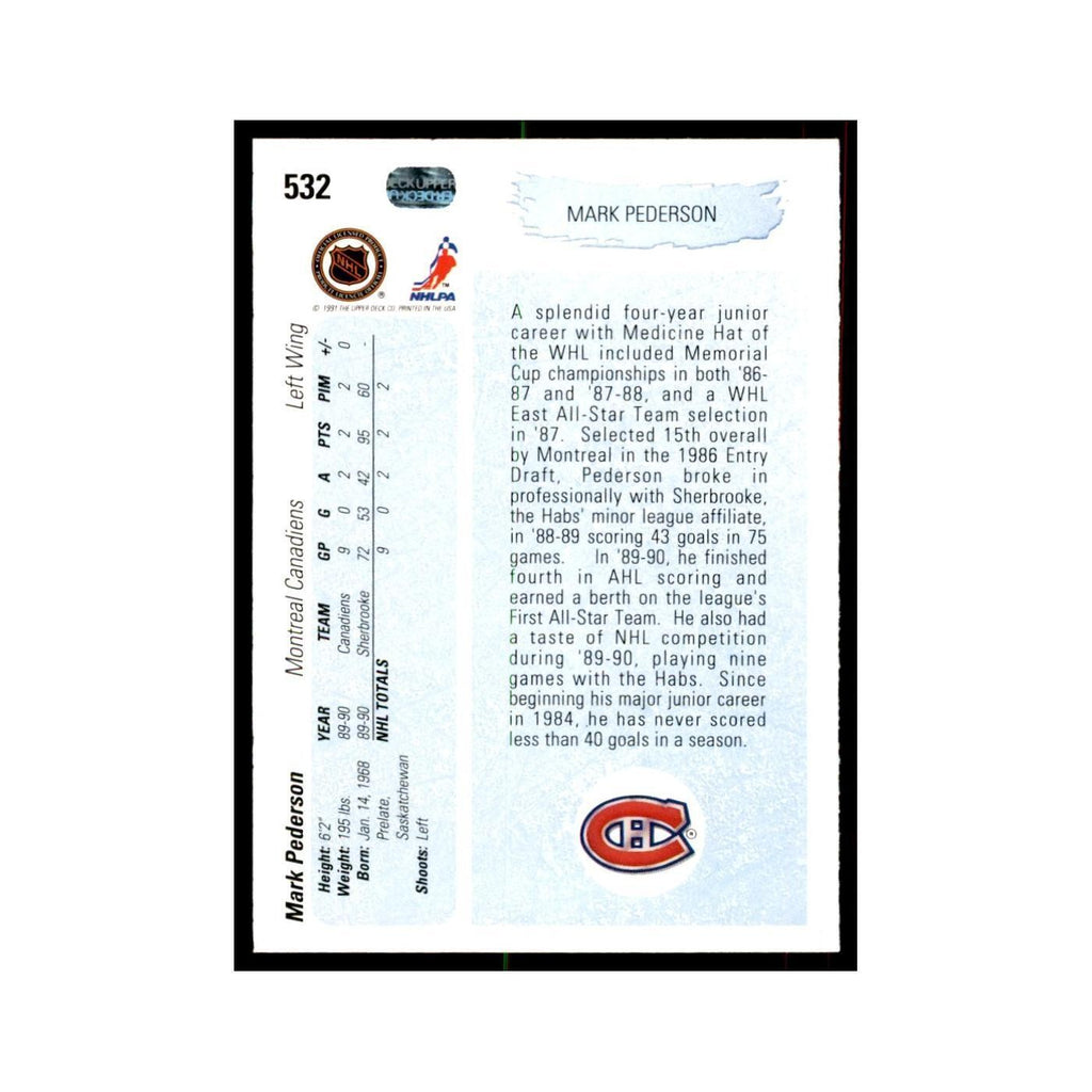 1990 Upper Deck Mark Pederson Hockey Cards #532