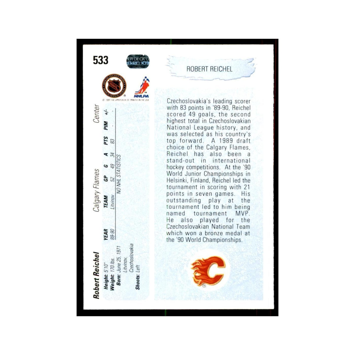 1990 Upper Deck Robert Reichel Hockey Cards #533