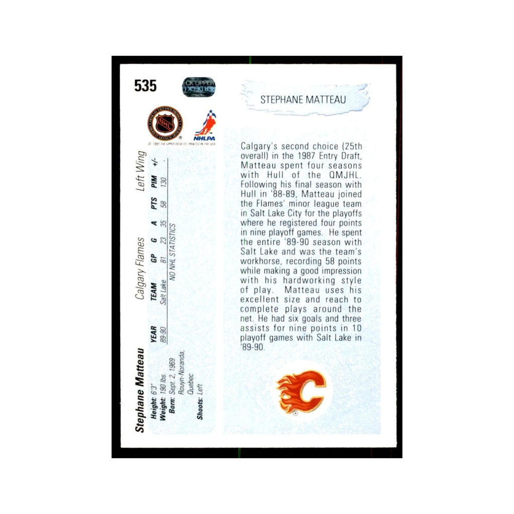 1990 Upper Deck Stephane Matteau Hockey Cards #535