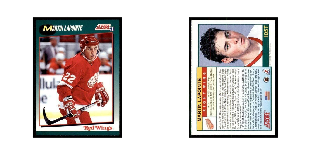 1991 Score Rookie and Traded Martin Lapointe Detroit Red Wings #105T