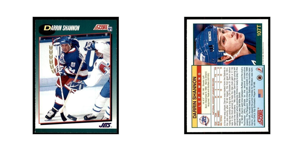 1991 Score Rookie and Traded Darrin Shannon Winnipeg Jets #107T
