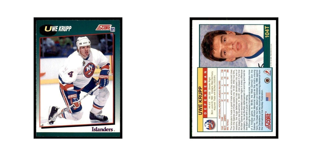 1991 Score Rookie and Traded Uwe Krupp New York Islanders #104T