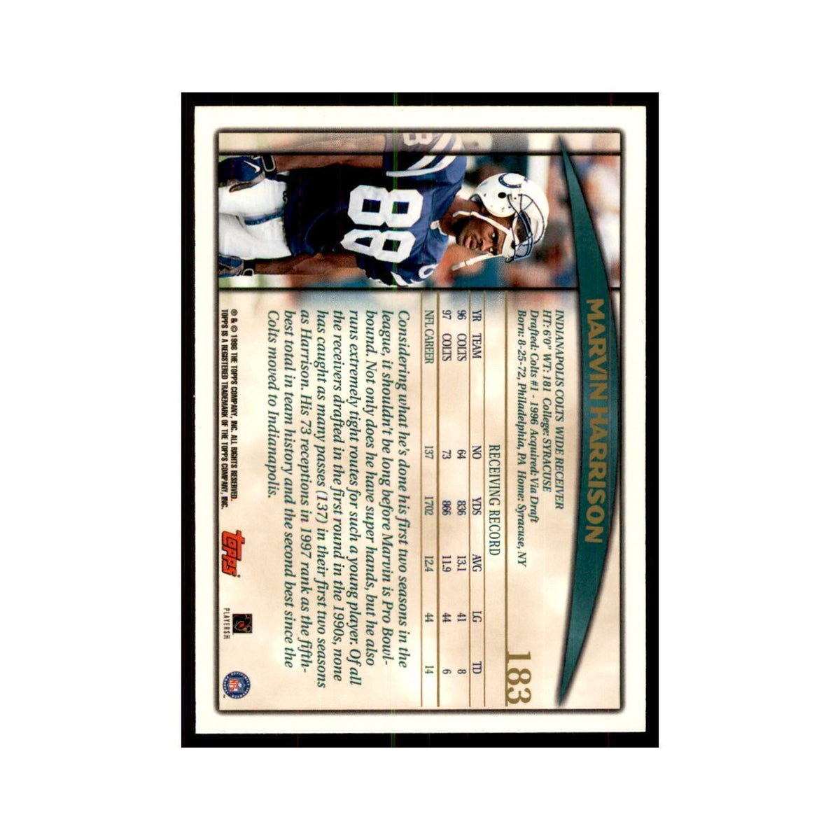 1998 Topps Marvin Harrison Colts #183