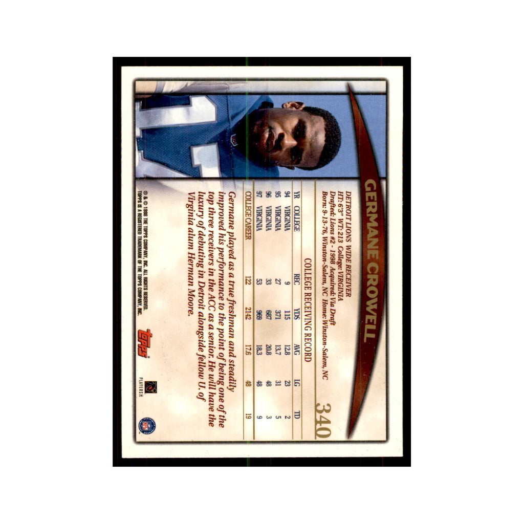 1998 Topps Germane Crowell RC Lions #10