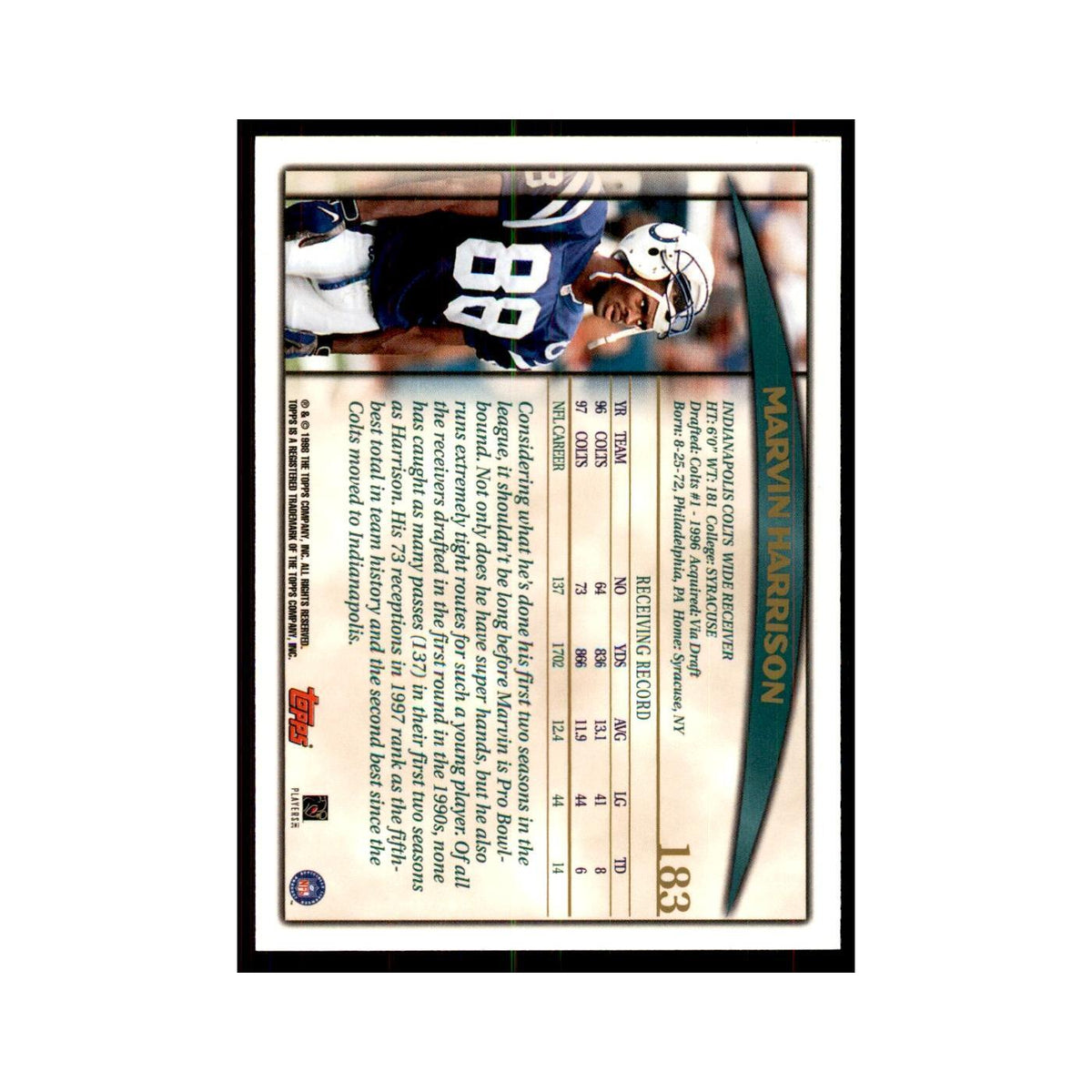 1998 Topps Marvin Harrison Colts #183