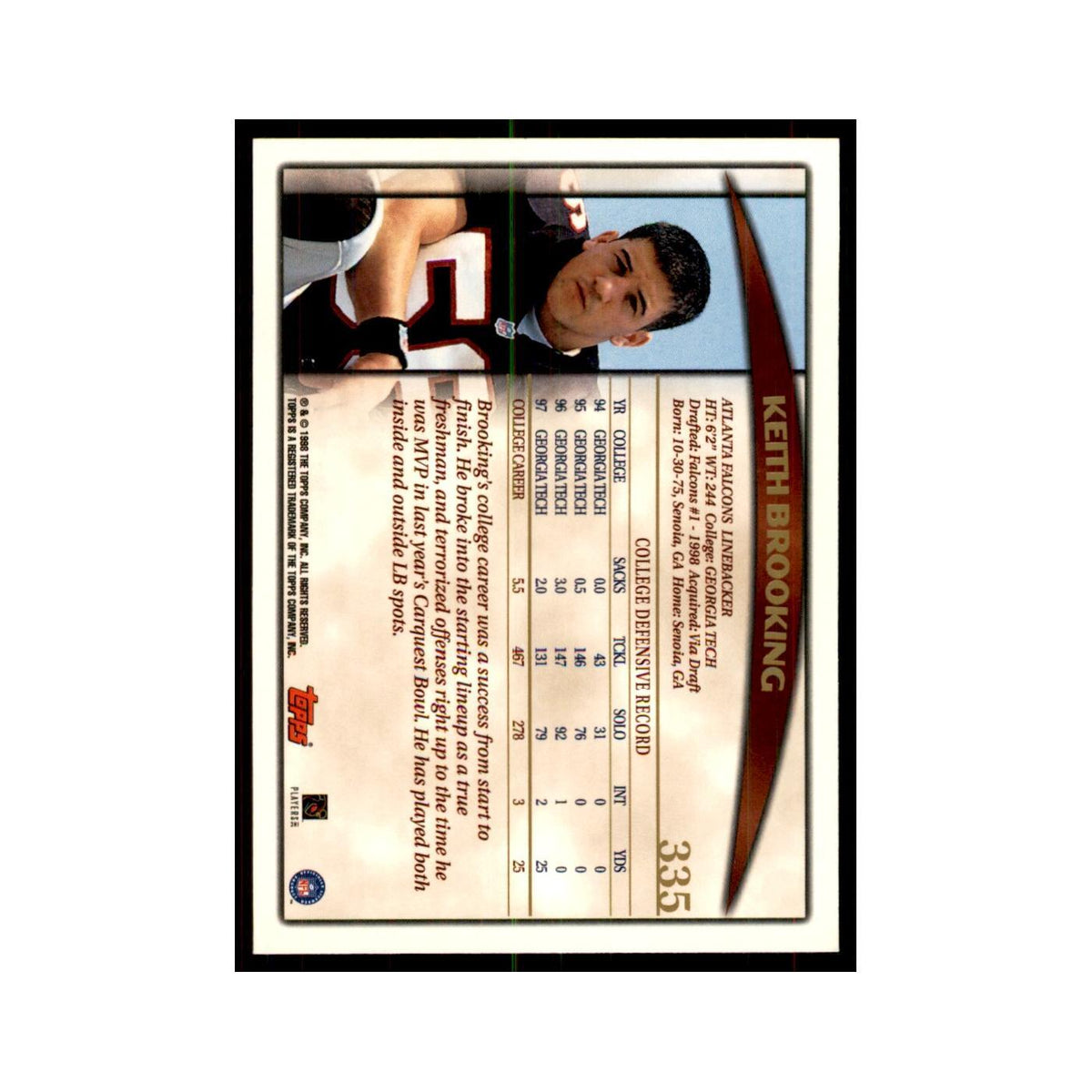 1998 Topps Keith Brooking RC Falcons #335