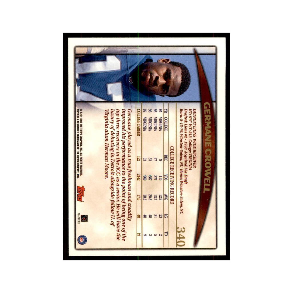 1998 Topps Germane Crowell RC Lions #10