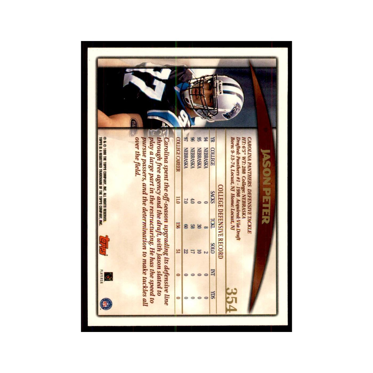 1998 Topps Jason Peter RC Panthers #24