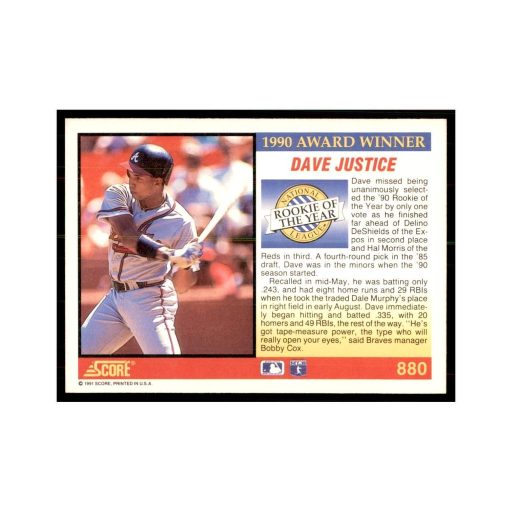 1991 Score Dave Justice Baseball Cards #880