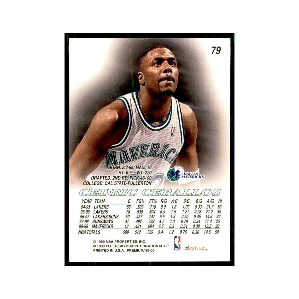 1999 SkyBox Premium Cedric Ceballos Basketball Cards #79