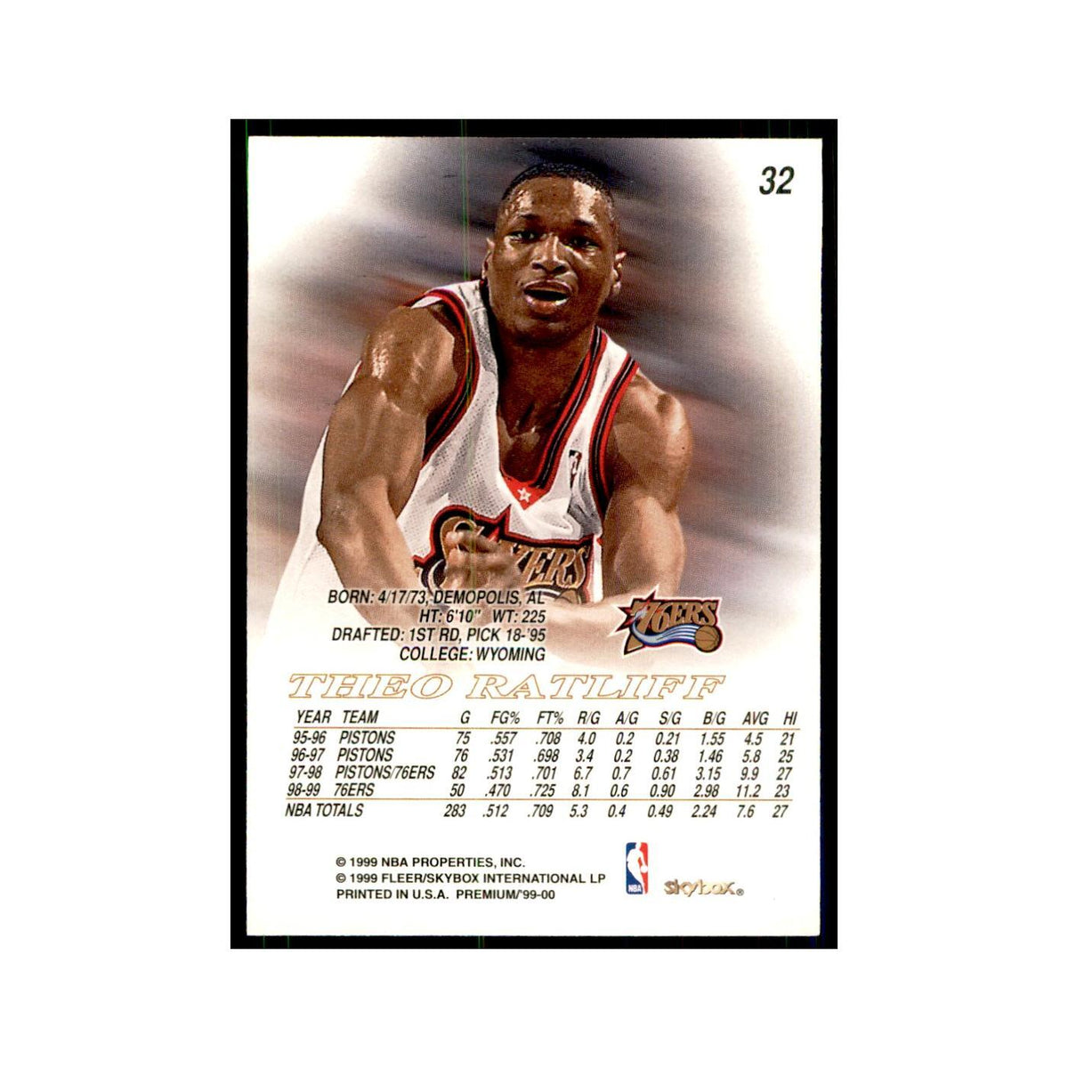 1999 SkyBox Premium Theo Ratliff Basketball Cards #32