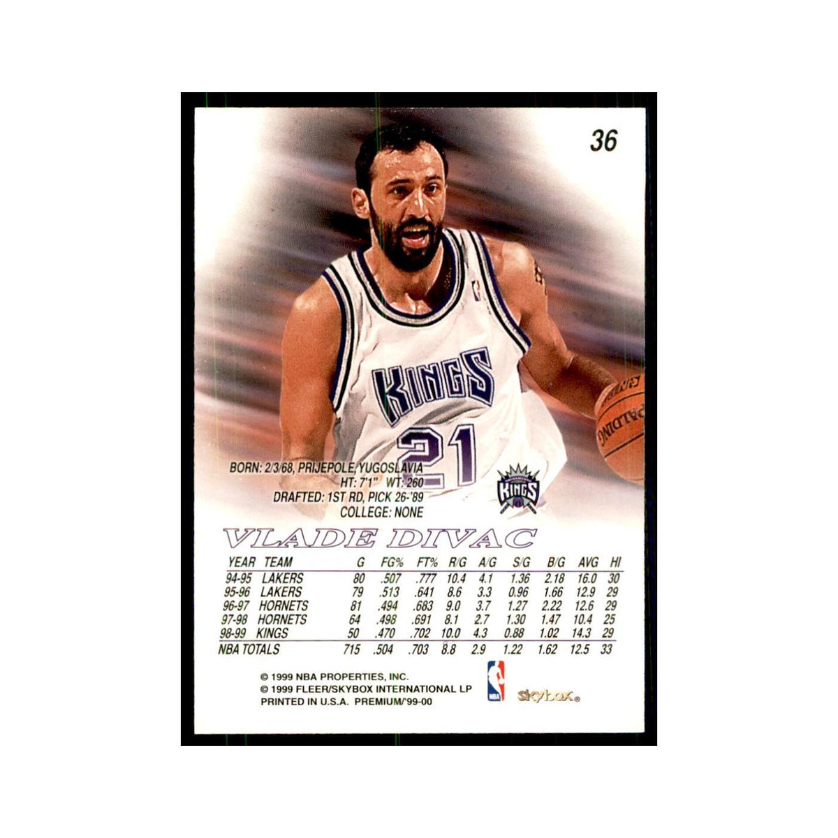 1999 SkyBox Premium Vlade Divac Basketball Cards #36