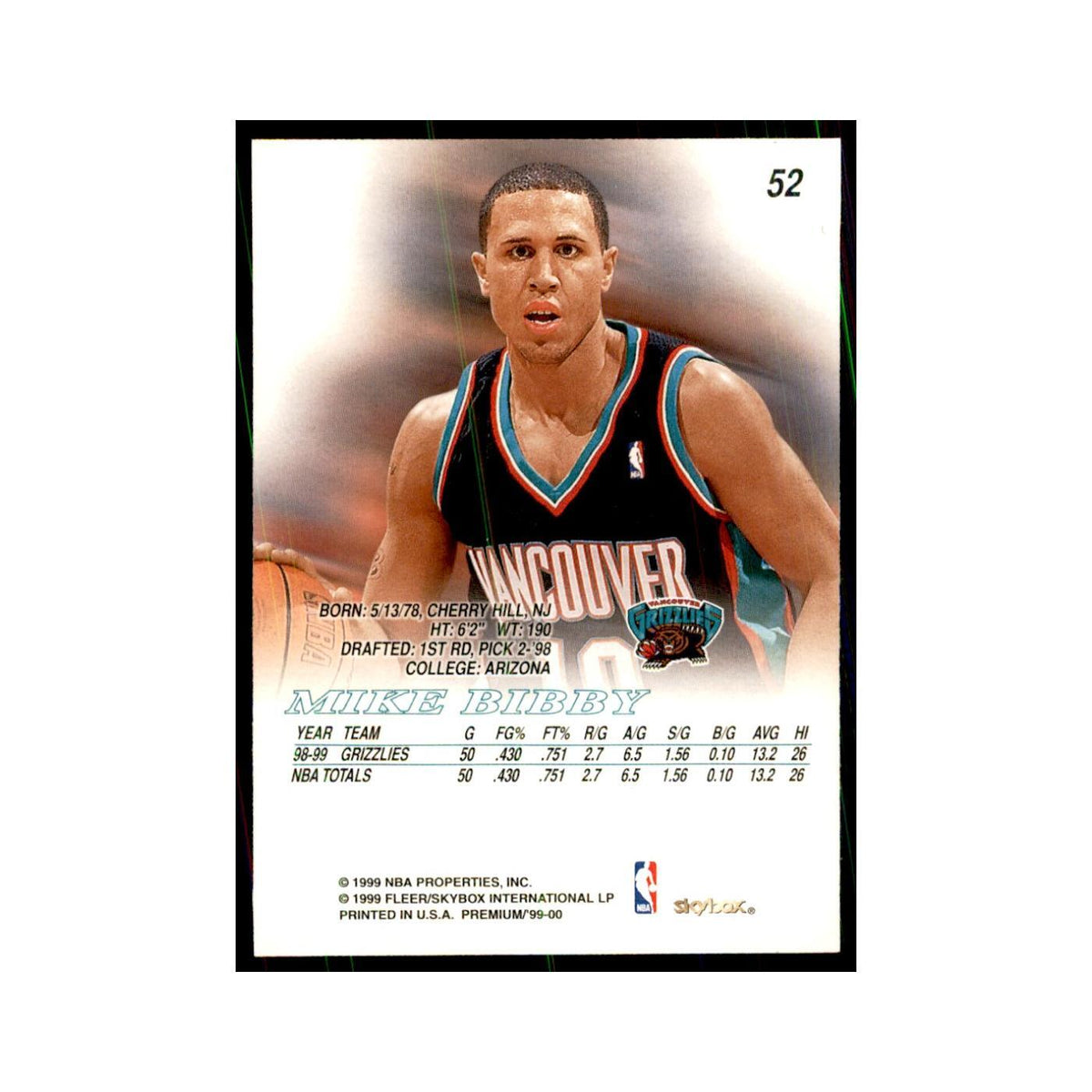 1999 SkyBox Premium Mike Bibby Basketball Cards #52