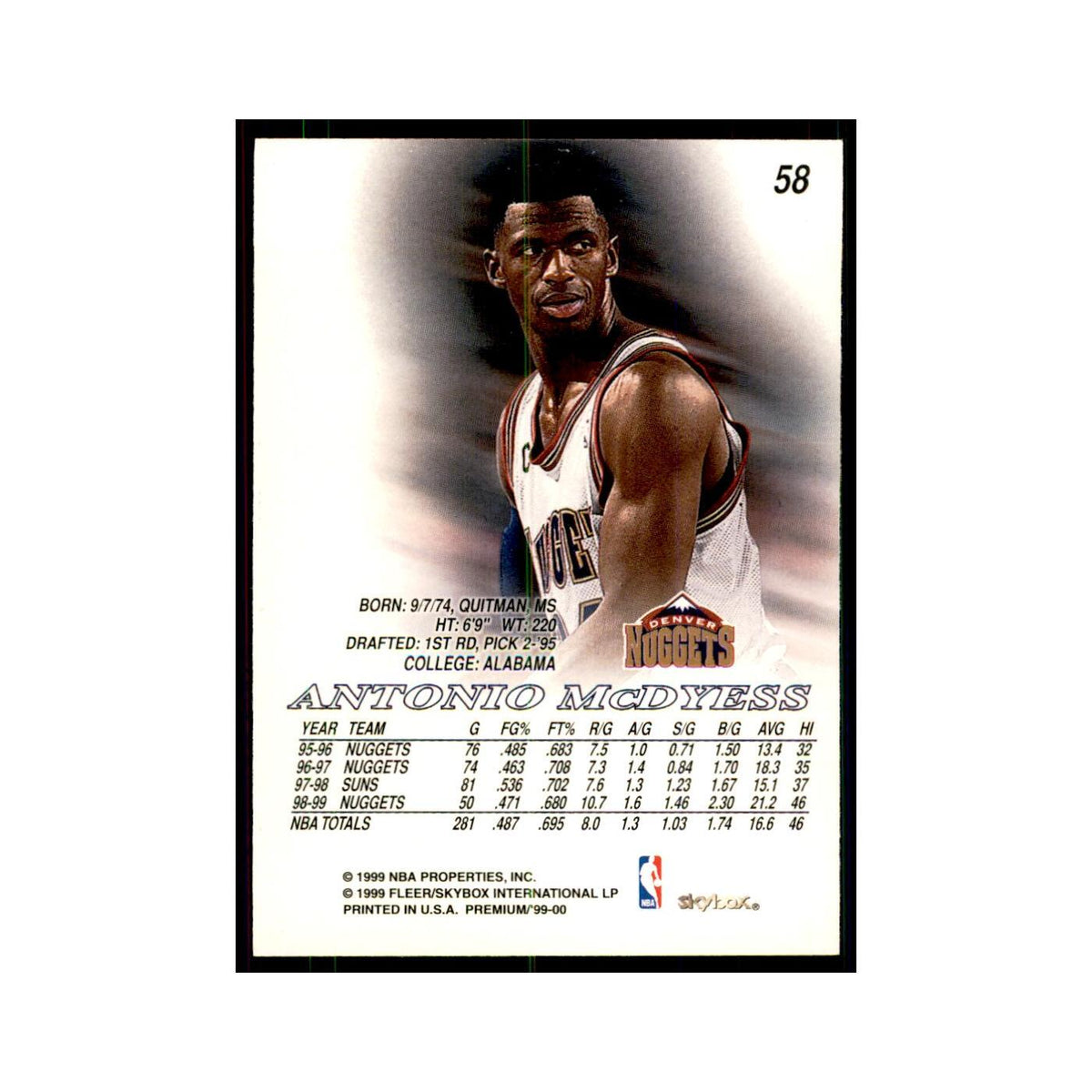 1999 SkyBox Premium Antonio McDyess Basketball Cards #58