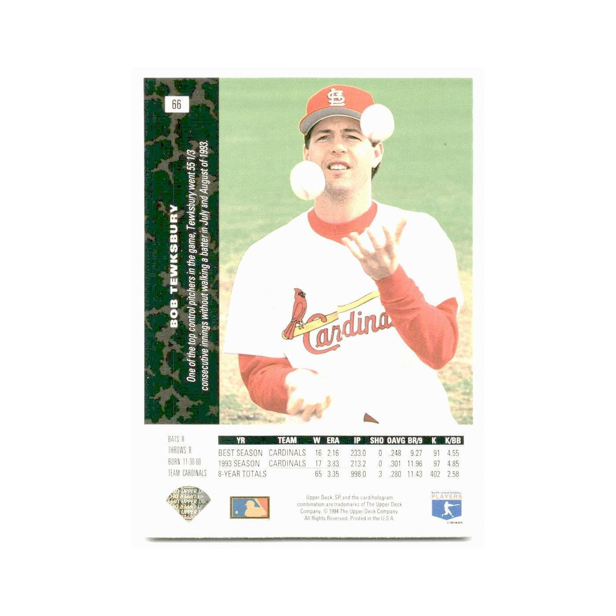 Bob Tewksbury 1994 SP #66 St. Louis Cardinals Baseball Card NM