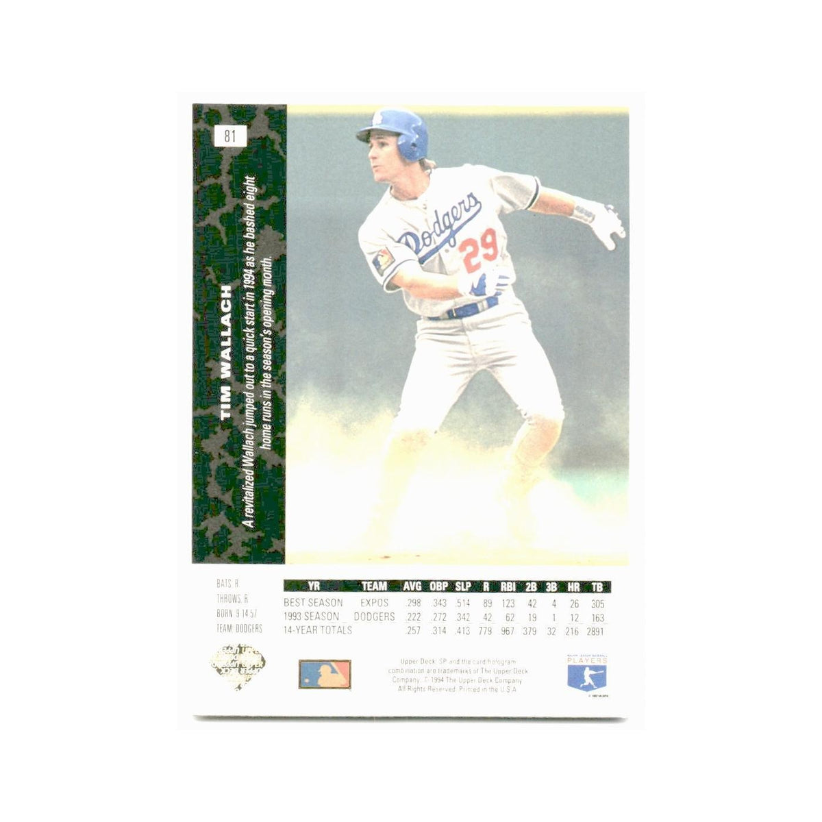 Tim Wallach 1994 SP #81 Los Angeles Dodgers Baseball Card NM