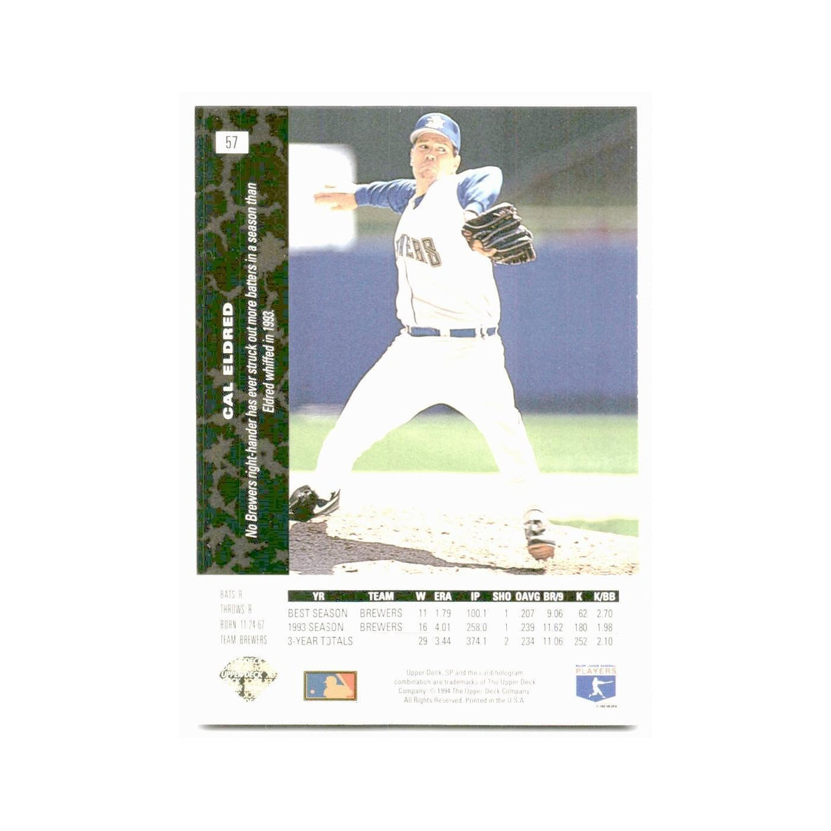 Cal Eldred 1994 SP #57 Milwaukee Brewers Baseball Card NM