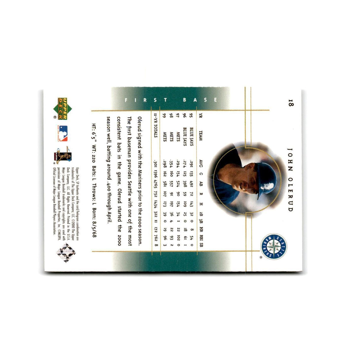 2000 SP Authentic John Olerud Mariners #18