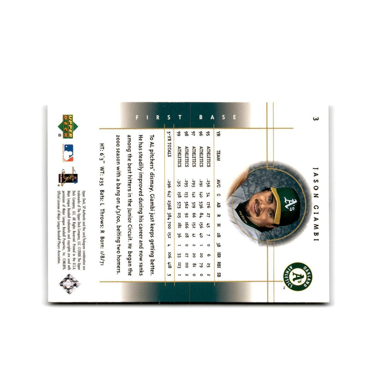 2000 SP Authentic Jason Giambi Athletics #3