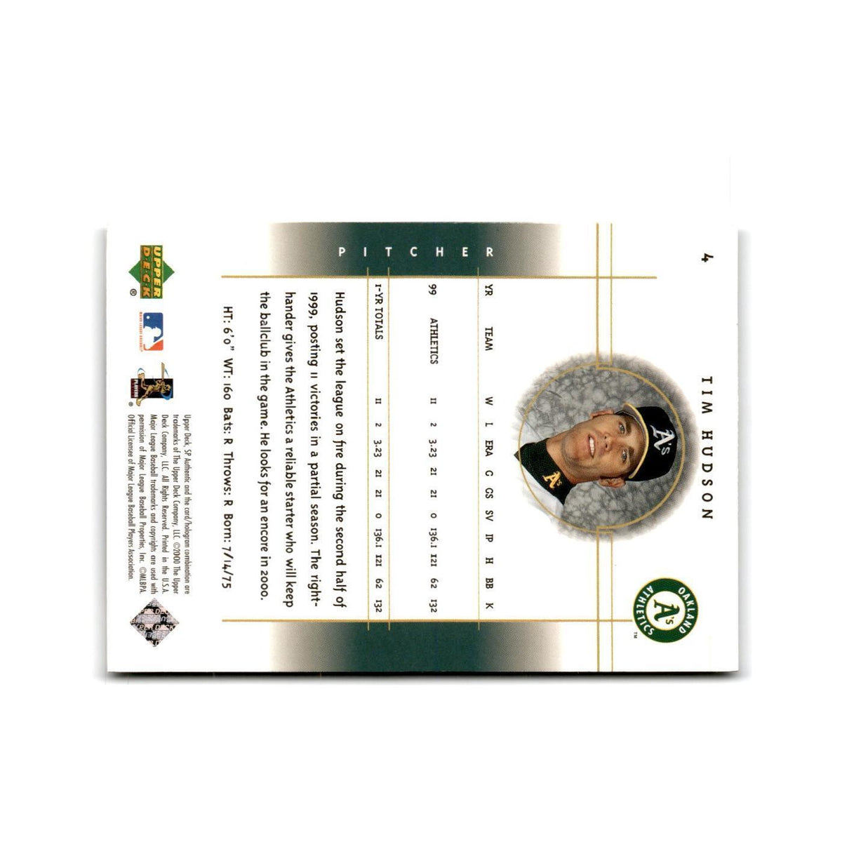 2000 SP Authentic Tim Hudson Oakland A's #4