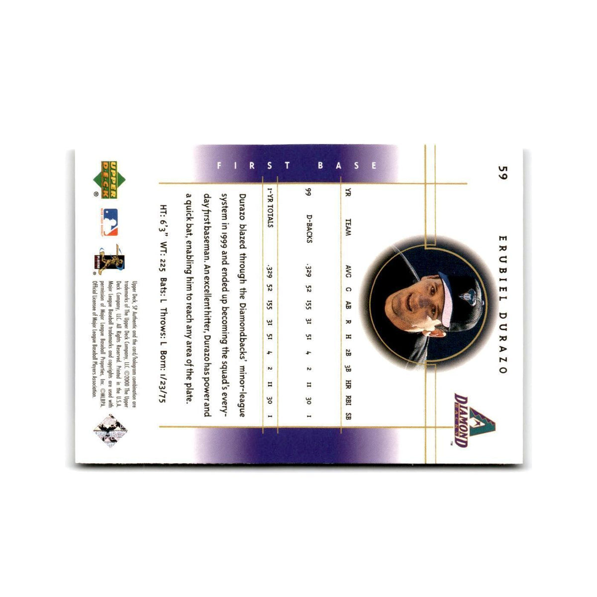 2000 SP Authentic Erubiel Durazo Diamondbacks #59