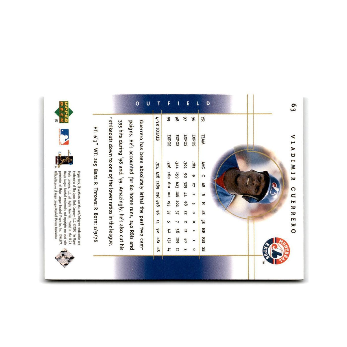 2000 SP Authentic Vladimir Guerrero Montreal Expos #63