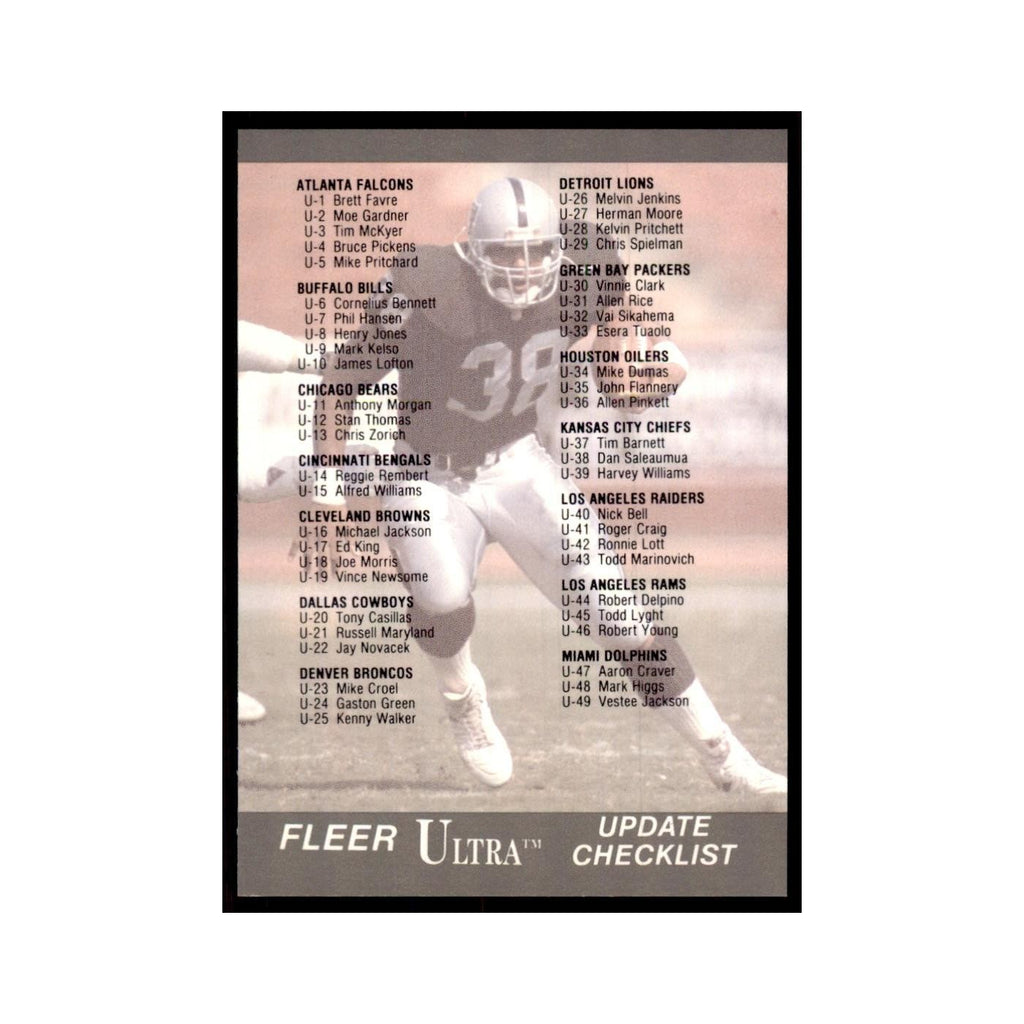 1991 Fleer Update Checklist Football Cards #100