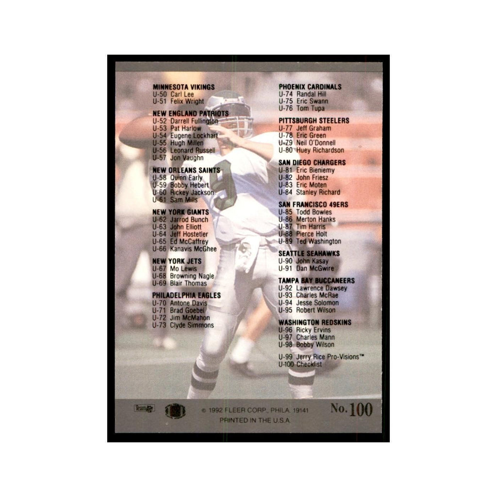 1991 Fleer Update Checklist Football Cards #100