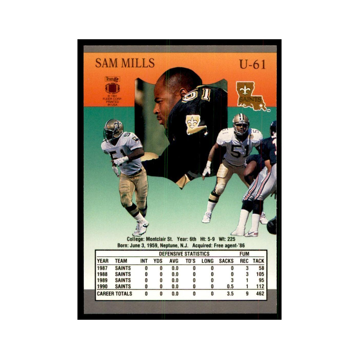 1991 Fleer Update Sam Mills Football Cards #U-61