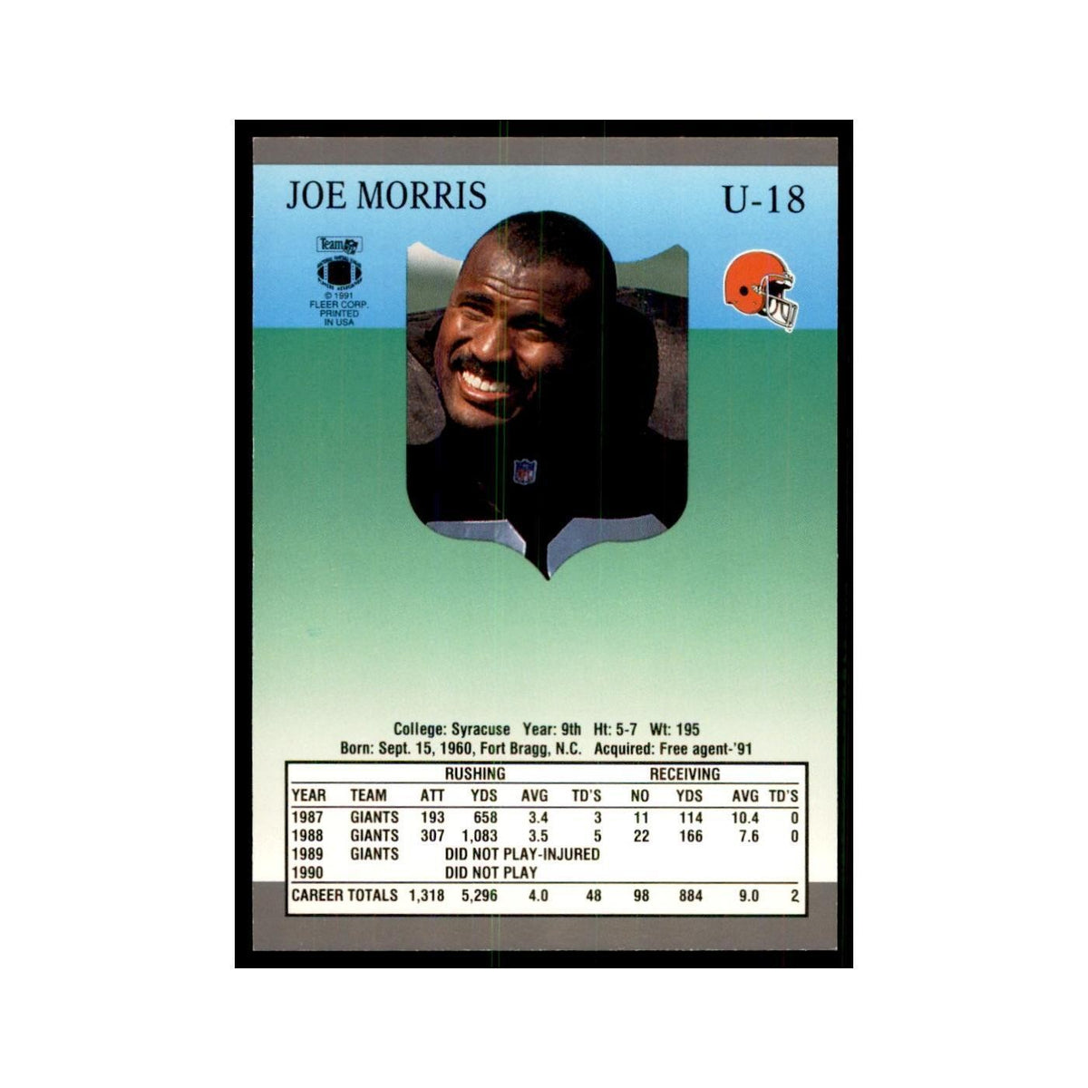1991 Fleer Update Joe Morris Football Cards #U-18