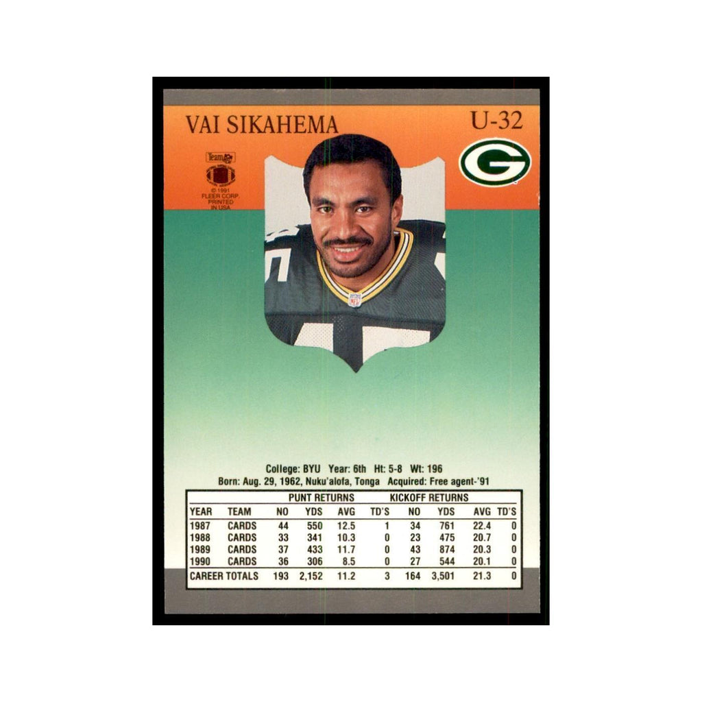 1991 Fleer Update Vai Sikahema Football Cards #U-32