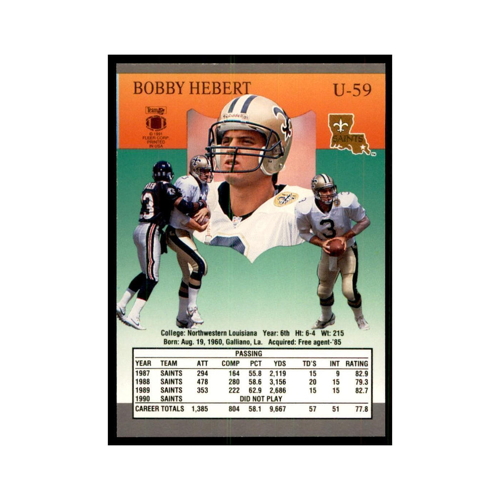 1991 Fleer Update Bobby Hebert Football Cards #U-59