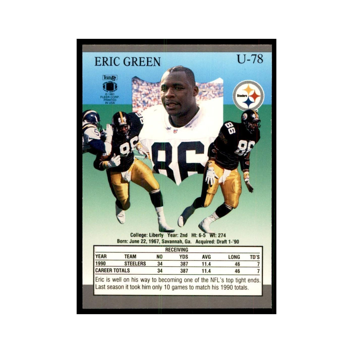 1991 Fleer Update Eric Green Football Cards #U-78