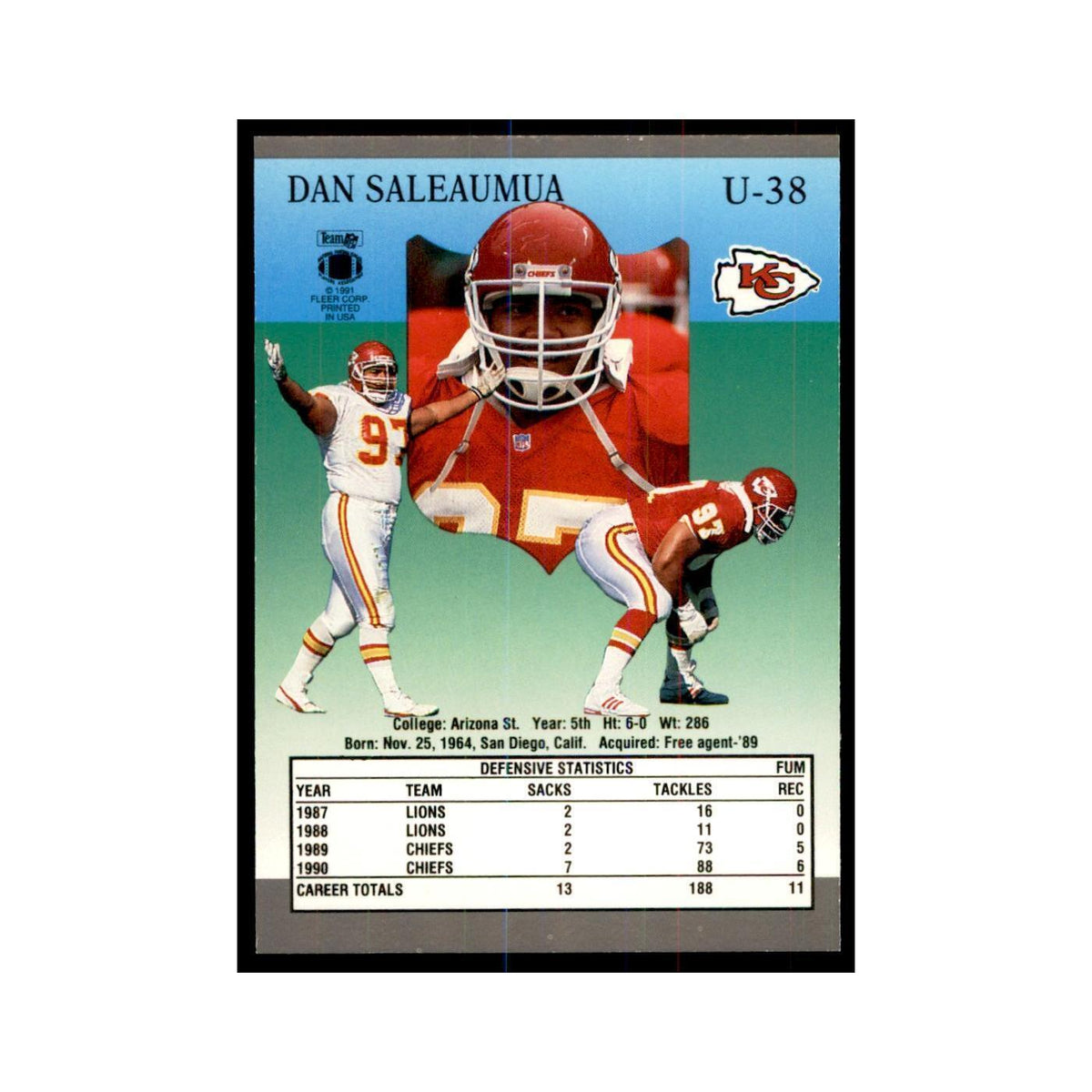 1991 Fleer Update Dan Saleaumua Football Cards #U-38