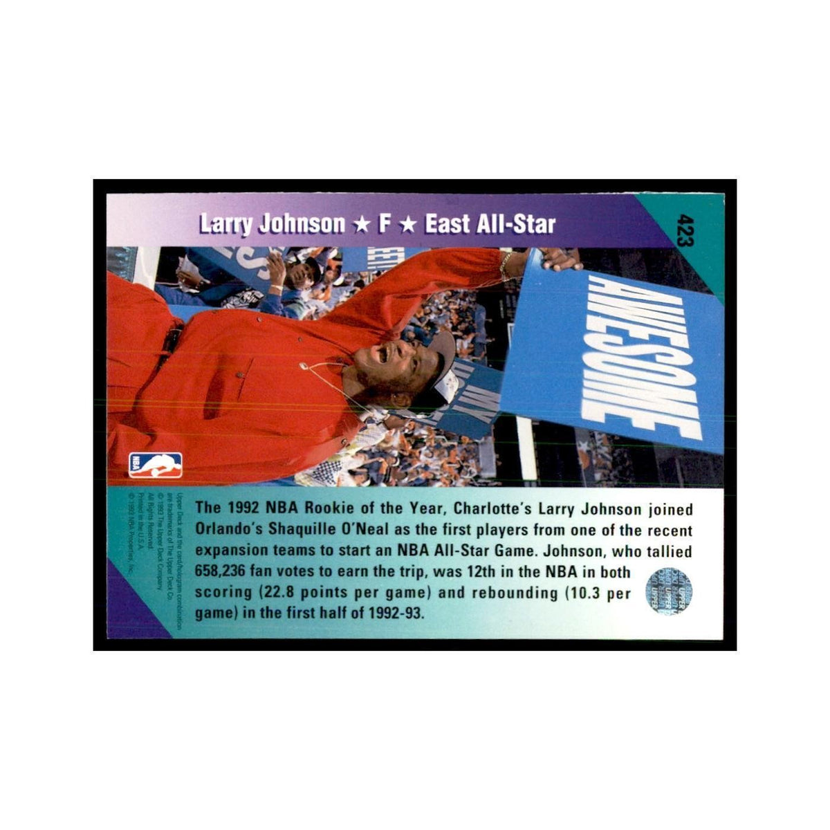 1992 Upper Deck Larry Johnson Basketball Cards #423
