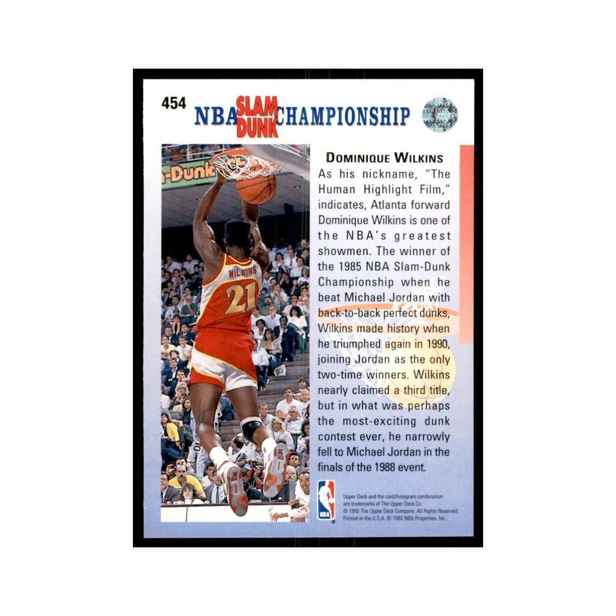 1992 Upper Deck Dominique Wilkins Basketball Cards #454