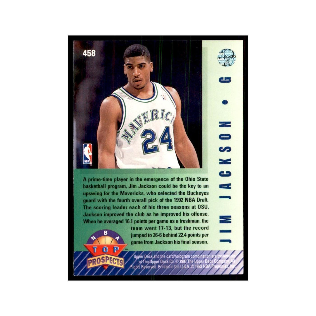 1992 Upper Deck Jim Jackson Basketball Cards #458