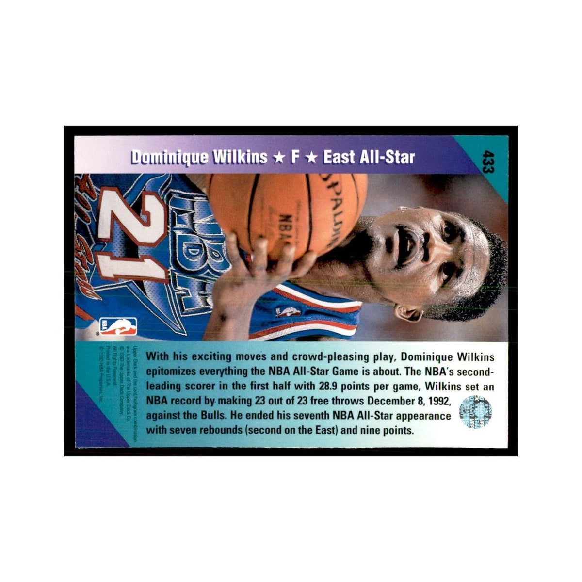 1992 Upper Deck Dominique Wilkins Basketball Cards #433