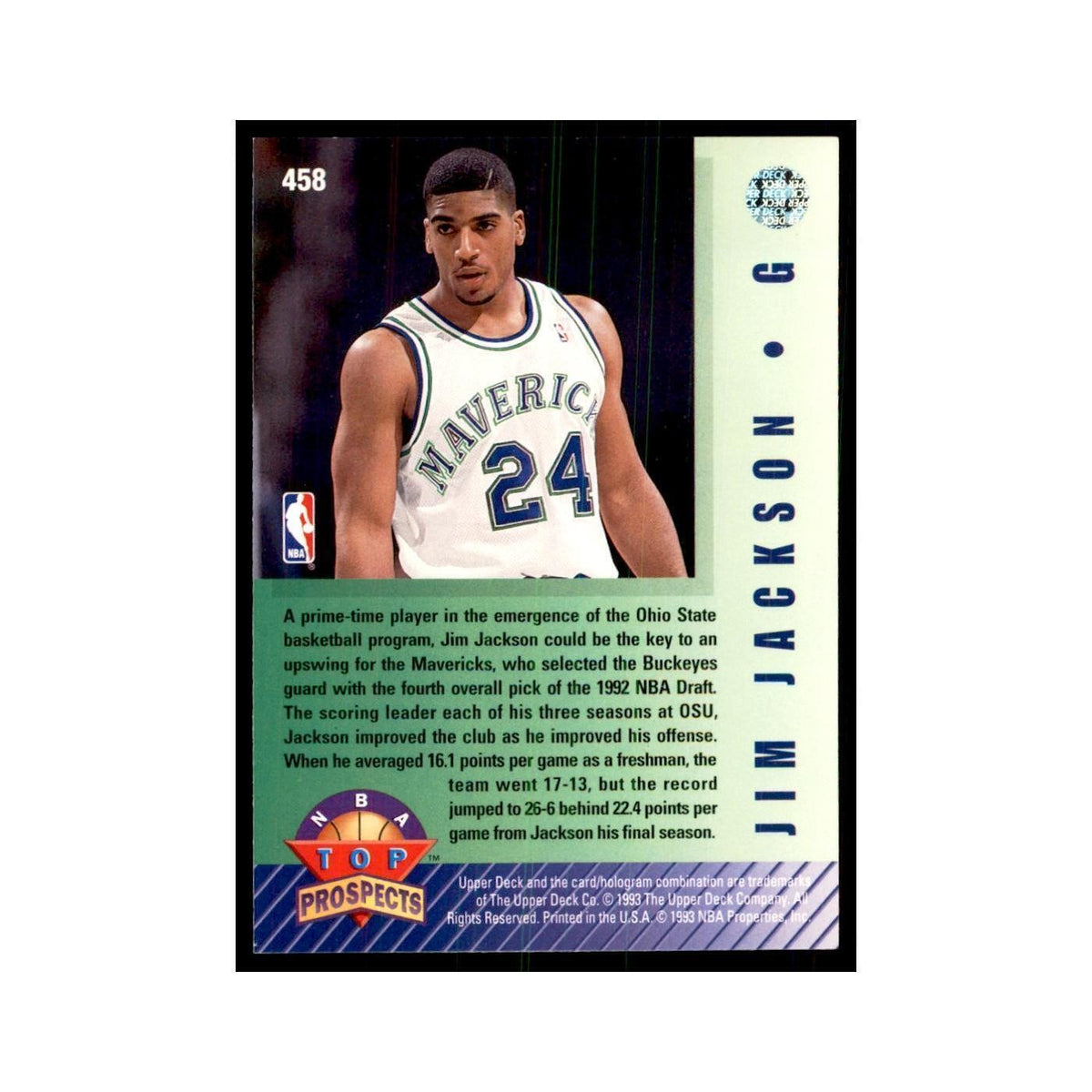 1992 Upper Deck Jim Jackson Basketball Cards #458