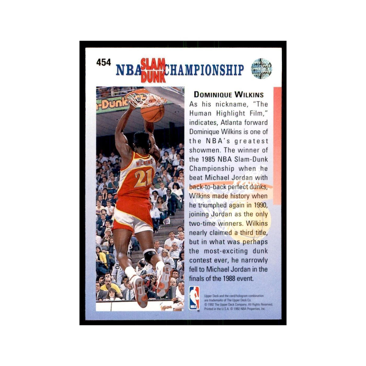 1992 Upper Deck Dominique Wilkins Basketball Cards #454