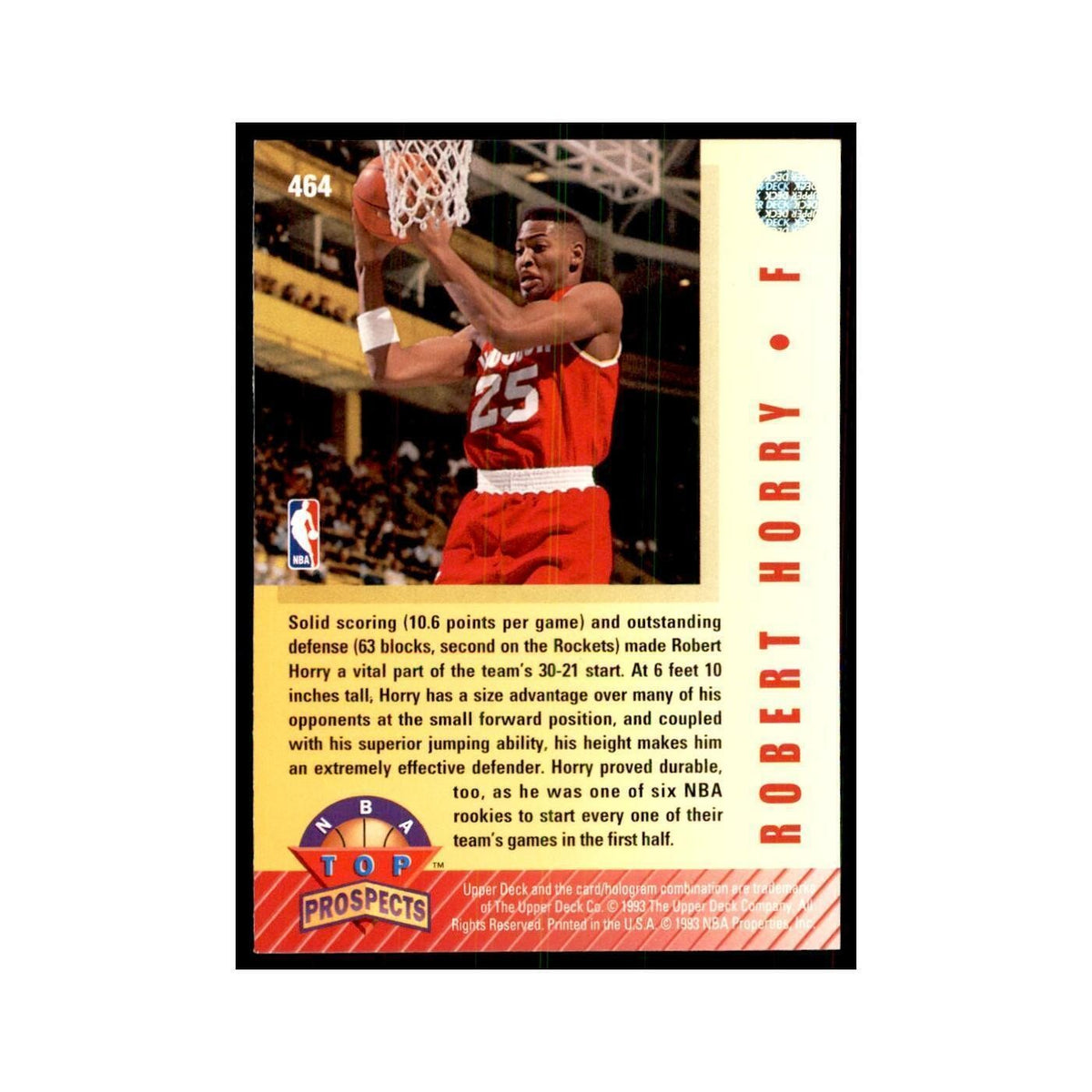 1992 Upper Deck Robert Horry Basketball Cards #464