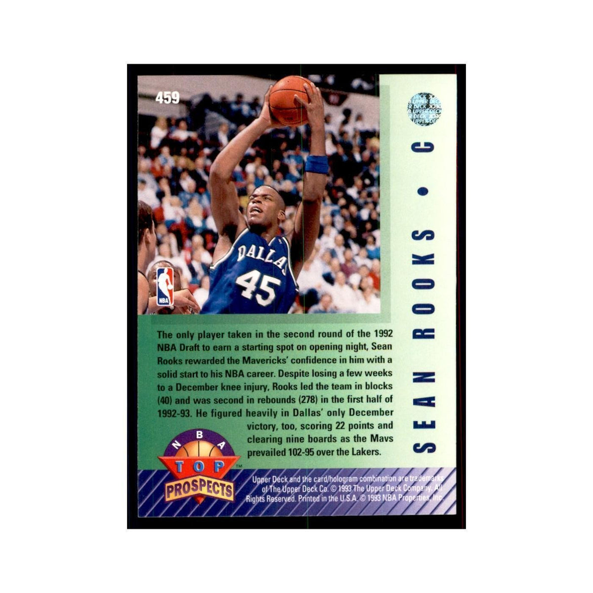 1992 Upper Deck Sean Rooks Basketball Cards #459