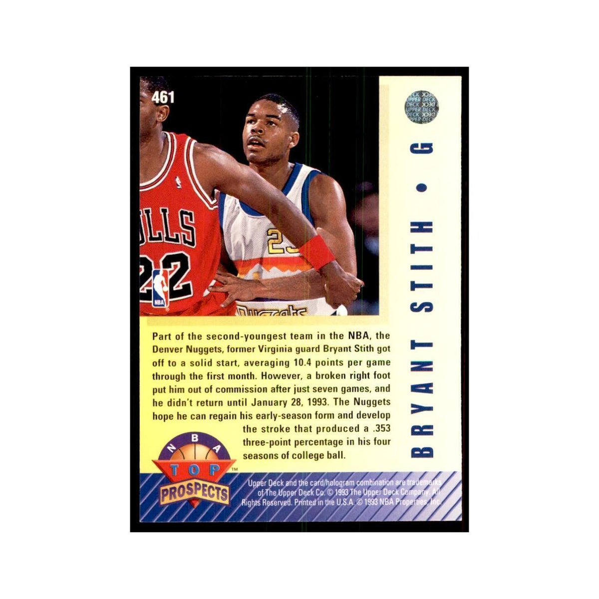 1992 Upper Deck Bryant Stith Basketball Cards #461