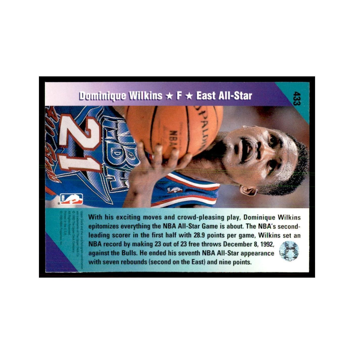 1992 Upper Deck Dominique Wilkins Basketball Cards #433